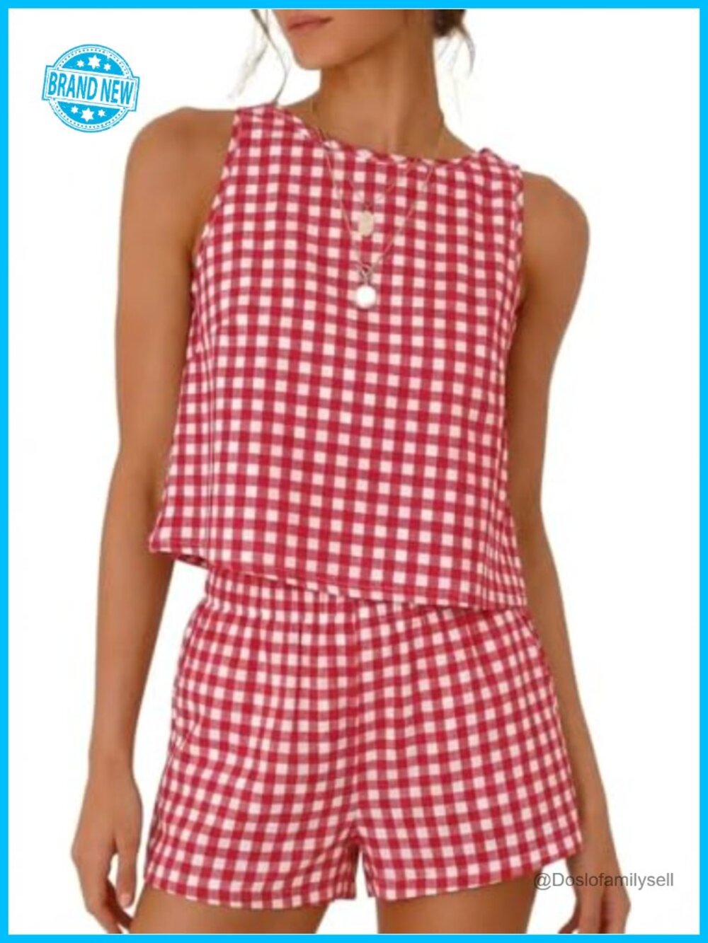 Gingham Tank Top & Shorts 2 Piece Set Sleeveless Cotton Casual Summer Outfit